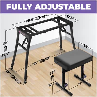 Liquid Stands Collapsible Piano Keyboard Stand and Piano Bench Stool - Fits 54-88 Key Electric Digital Keyboard Piano Stand and Seat image 2