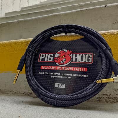 Pig Hog Black Woven Tour Grade Instrument Cable 1/4" to 1/4" Right Angle 10ft , PCH10BKR image 2