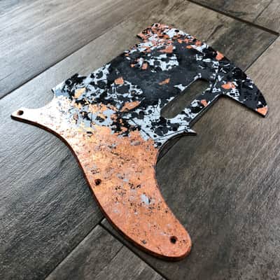 Pickguard Fender Telecaster style ABSTRACT black white copper leaf scratchplate S painted image 2