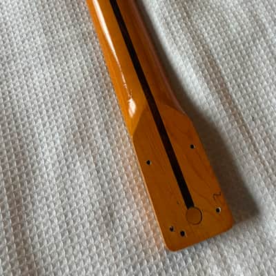 Fender Squire Tele,Telecaster Guitar NECK, CUSTOM UPGRADED to simulate a 60's Neck, with a NEW vintage Nitrocellulose Amber Finish,Kluson style tuners, New Vntage Tele Neck Logo decal image 12