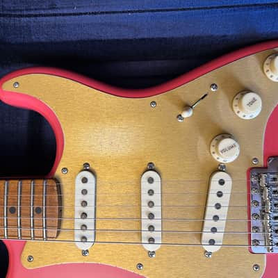Fender Custom Shop Roasted 1956 Stratocaster Relic Faded Aged Fiesta Red Poblano Pickups image 3