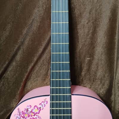 38" LOVELY FLORAL HAND-PAINTED PINK CLASSICAL GUITAR image 6