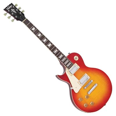 Vintage V100 Reissued Electric Guitar Left Hand - Cherry Sunburst (LV100CS) image 2