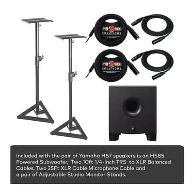 Yamaha HS7 95W Powered Studio Monitor Speaker (Pair) with Yamaha HS8S 150W Powered Sub, Stands, and Cables (8 Items) image 5