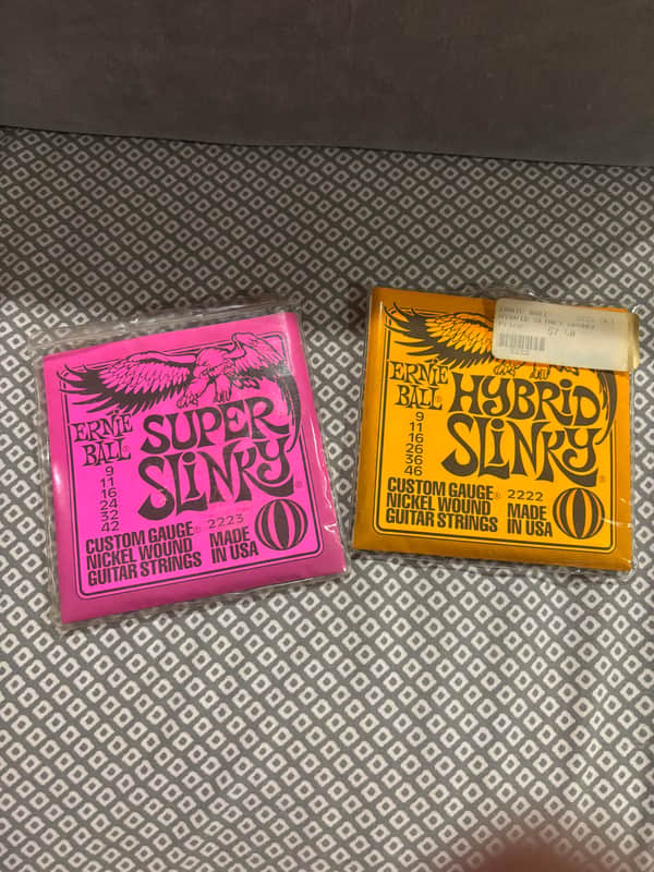 Ernie Ball Vintage (EMPTY) packages of 9-42 and 9-46 plastic flap string packs 2000s image 1