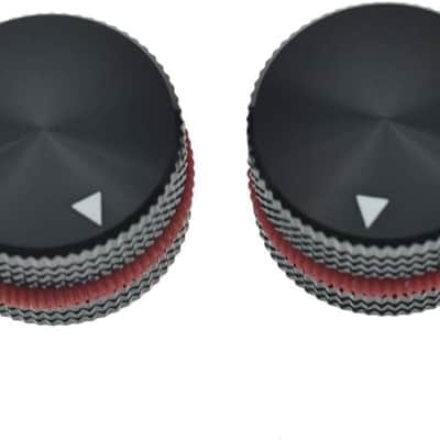 4-Pack 25 * 15.5mm Set Screw Style Aluminium Potentiometer Knobs 1/4" Universal Pot Control Knobs with Rubber Ring and Indicator for Guitar/Bass Equipments Black with Red Ring image 2