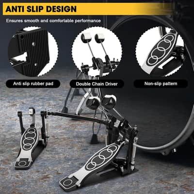 Double Bass Pedal, Double Chain Double Bass Drum Pedals, Double Kick Drum Pedal with Patch Suit for Kick Drum image 3