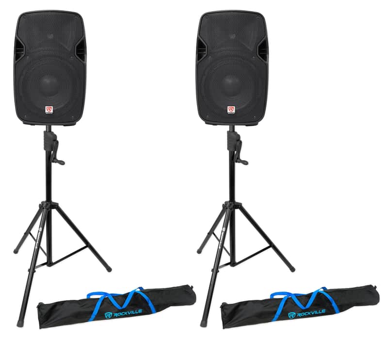 (2) Rockville SPGN104 10" Passive 800W DJ PA Speakers+Crank-Up Speaker Stands image 1