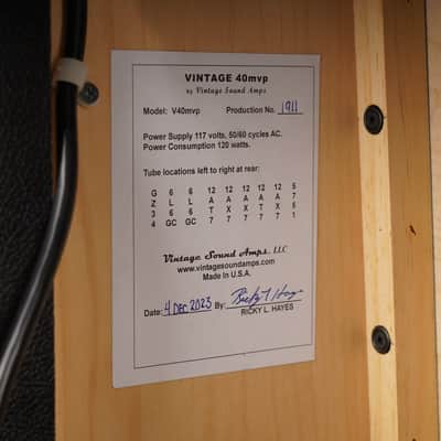 Vintage Sound Amps Vintage - Vintage 40 MVP Vibroverb/Pro Reverb Style Amp - 2023 w/cover image 6