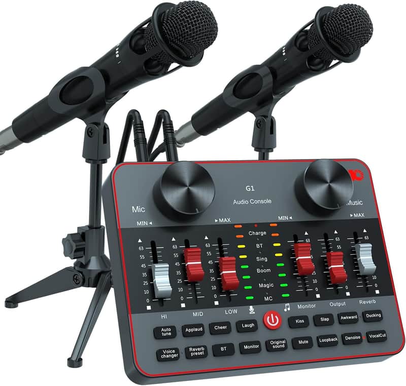 Podcast Equipment Bundle for 2 Mic Tiktok Video Content Creator Kit, Audio Interface DJ Mixer Sound Card/Board Condenser Microphone for Studio Smartphone/PC/Laptop Broadcast Recording/Live Stream image 1