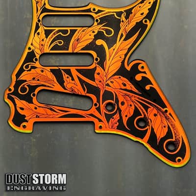 Engraved Pickguard & Free Tremolo Cover in Iridescent Gold Acrylic Mirror Design #3 for Fender Stratocaster HSH, HSS, SSS Setups Available image 5
