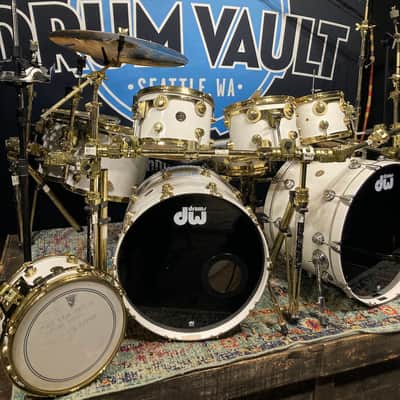 DW Zak Starkey's THE WHO, 8-Piece Tour Set with Rack and Matching Snare! 1988 - White/Gold Hardware image 6