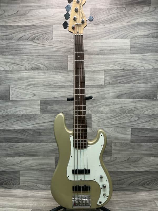 2000 Squier By Fender Precision Bass V Standard Series Electric Bass 5 String Shoreline Gold Finish image 1