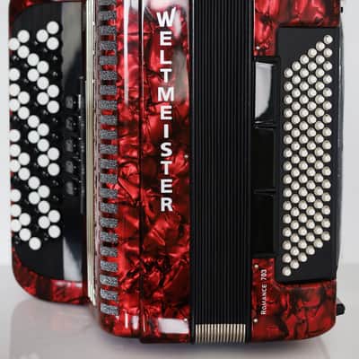 NEW Weltmeister Romance 703 5 Rows Chromatic Button Accordion, made in Germany, 96 Bass buttons, B-Gripp, Red, incl. Straps and Case, Shipping from USA image 4