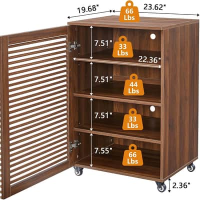 5-Tier Walnut Stereo Rack AV Media Cabinet w/ Adjustable Shelves, Cable Management & Wheels image 2