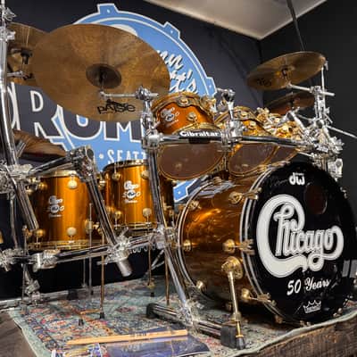 Tris Imboden's Chicago 50th Anniversary DW, Paiste, Gibraltar Complete Drum Set 2017 - Mirror Gold Lacquer. Immaculate! Authenticated! image 8