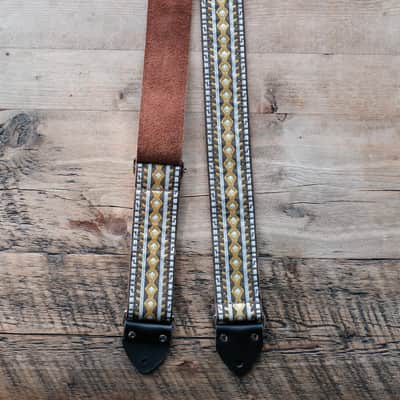 Vintage Black & Gold 60s/70s Hippie Guitar Strap / Real Suede Backing / Handmade in the UK image 2