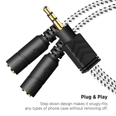 Headphone Splitter, Knitted 3.5mm Audio Splitter TRS 3-Pole Aux Splitter Cable for Headphones Earphones Speakers -Zebra White image 5