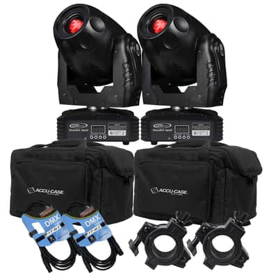(2) Eliminator Lighting Stealth Spot LED Moving Head, (2) ADJ F4 Par Bags, (2) DMX Cables, (2) O Clamp Bundle image 1
