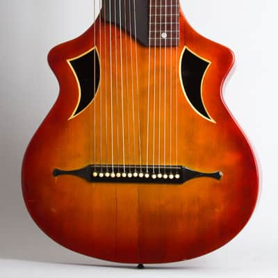 Wappen 15 Course Contra Bass Harp Guitar (unlabelled) , c. 1900s, grey gig bag case. image 3
