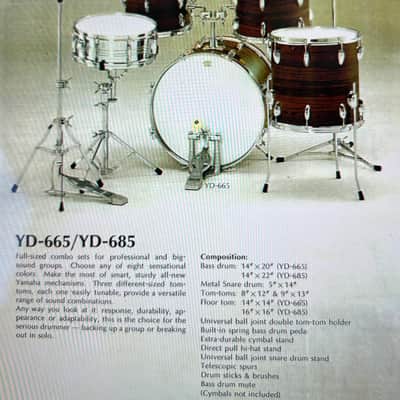 Yamaha 20/12/14/5.5x14". 1970s Vintage Drum Set - Walnut veneer. Birch shells. Ultra rare. image 23