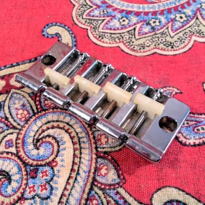 VINTAGE 1970 GIBSON (2) POINT (4) SADDLE BASS BRIDGE w/ POSTS & INSERTS image 5