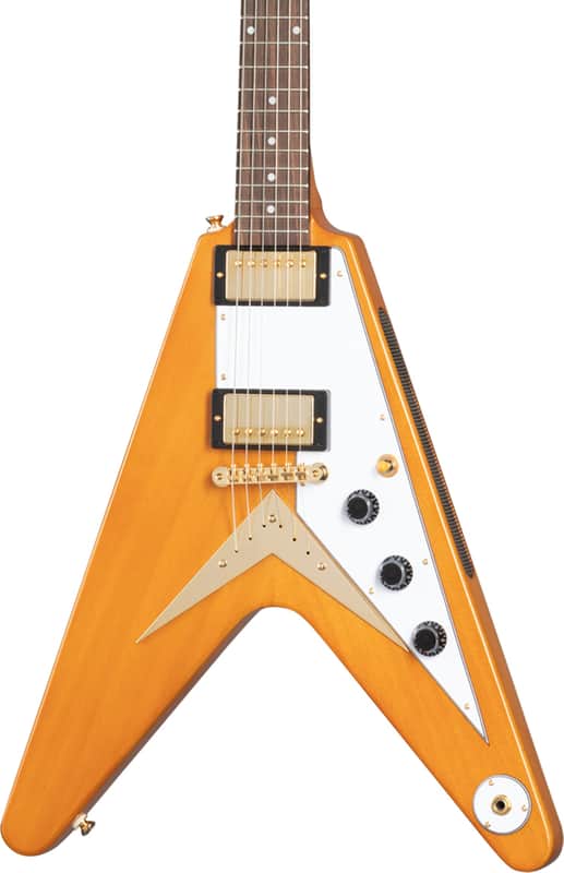 Epiphone 1958 Korina Flying V Electric Guitar, Laurel Fingerboard, Aged Natural image 1