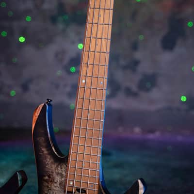 Cort SPACE5SDB Artisan Series Space 5 Poplar Burl Top Soft Maple Body 7pcs Roasted Maple, Walnut, Purple Heart & Maple Neck 5-String Bass Guitar w/Gig Bag image 12