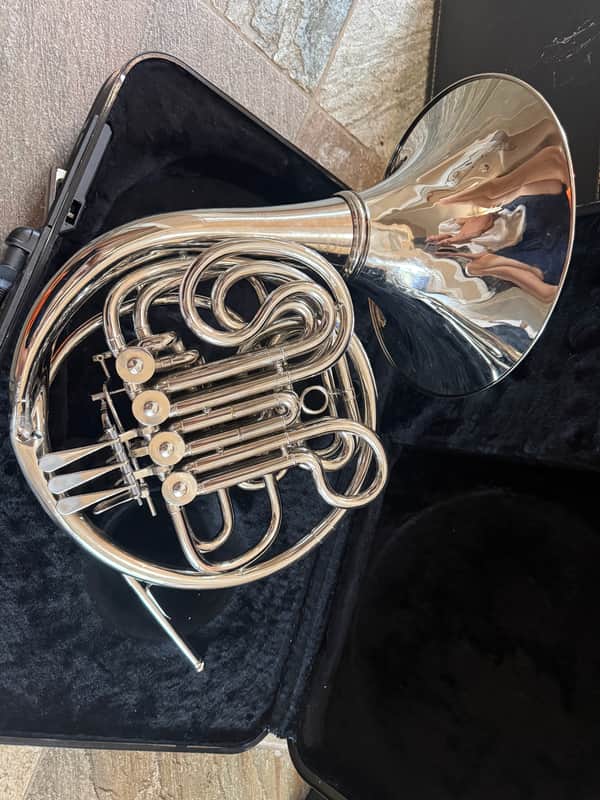 Silver  Double French Horn with case and mouthpiece image 1