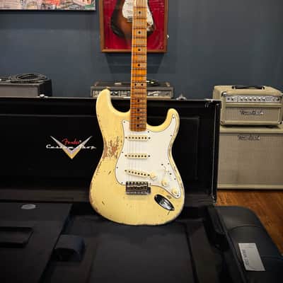 Fender Custom Shop Stratocaster - Aged Vintage White w/ Reverse Headstock & Matching Headcap image 3