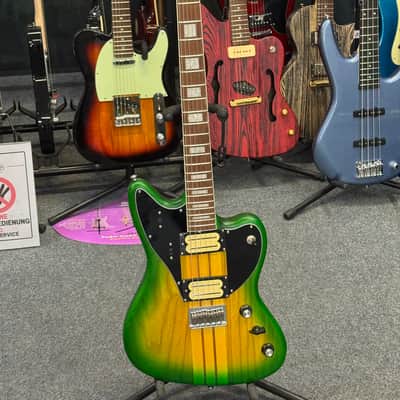 Vintage REVO Series 'Integra' Guitar ~ Green/Yellow Burst image 1