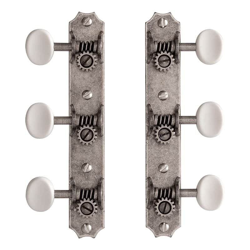 Golden Age Restoration Tuners for Solid Peghead Guitar with Scallop-end, Relic nickel image 1