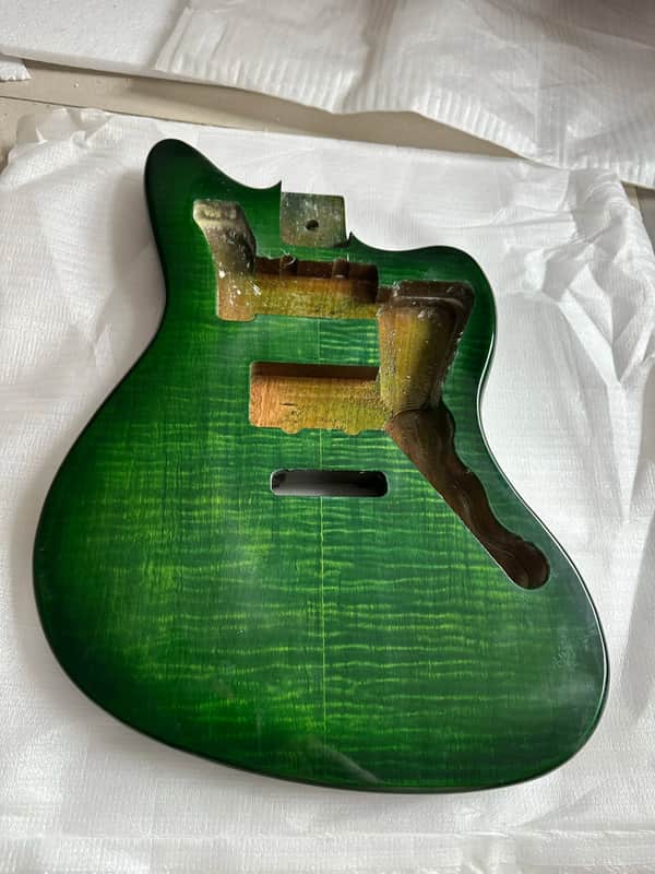 Mahogany Wood Green Burst Jazzmaster Style Guitar Body with Veneer Tiger Maple Top image 1