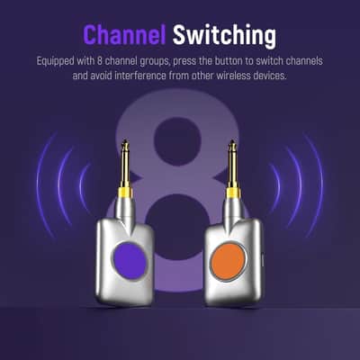 5.8GHz Wireless Guitar System USB-C, Cordless Guitar Transmitter Receiver, 8 Channels 5ms Low Latency, 100ft Range, 1/4 & 3.5mm Jack for Guitar/Bass/Drum/Keyboard/DJ/Amp Instrument image 3