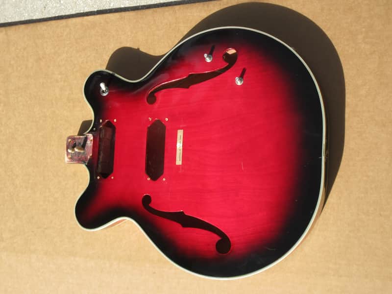 Vintage 1960s Univox Red Sunburst Semi Hollow 335 Guitar Body Japan Teisco Nice image 1