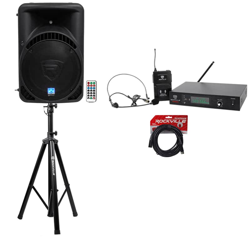 Rockville RPG15BT 15" Active 1000w DJ PA Speaker w Bluetooth+Stand+Headset+Cable image 1
