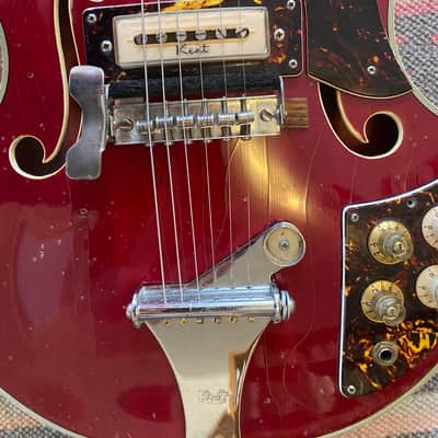 Kent 834 1960's Cherry Red Semi Hollowbody Guitar with white trim image 8