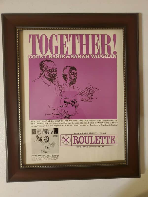 1961 Roulette Records Color Promotional Ad Framed Sarah Vaughan And Count Basie Together Original image 1