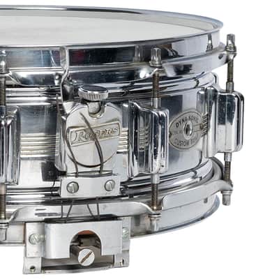 Vintage Rogers "5-Line" Dyna-Sonic 5x14 Brass Snare Drum with "Beavertail" Lugs 1960s image 2