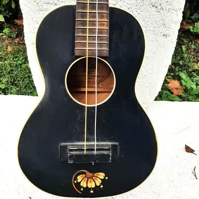 Regal Tenor Ukulele, 1920's-1930's, Black, Stencils, Canvas Gig Bag, Clean image 4