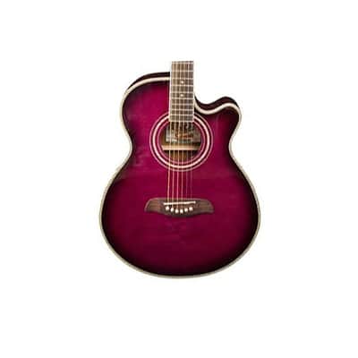 Oscar Schmidt 6 String Cutaway Folk Acoustic-Electric Guitar, Flame Trans Purple (OG10CEFTPB-A-U) image 2