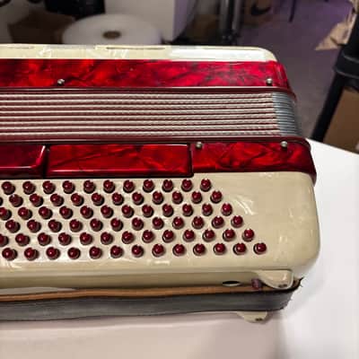 Vintage Near Mint Francini 120-Bass Accordion - Ruby & Mother of Pearl image 14