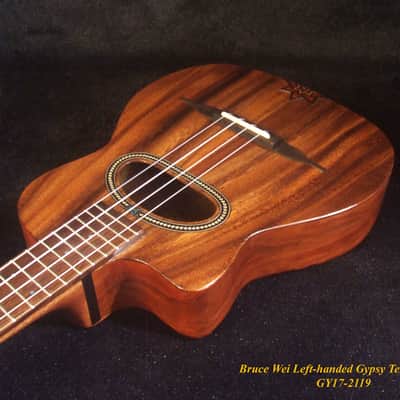 Handcrafted Left-hand Gypsy Tenor Ukulele Solid Acacia, Archback, Abalone Inlay, Soft-bag, Bruce Wei GY17-2119 image 4