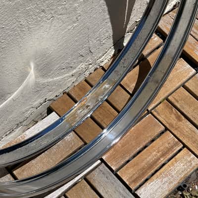 1980's (2) Sonor 22" Ferromanganese Chrome Bass Drum Hoops Phonic Performer Rims image 12