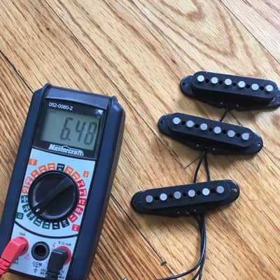 3 Vintage Fender Strat Pickups Set Squier? Black Plastic Bobbin Staggered Poles image 16
