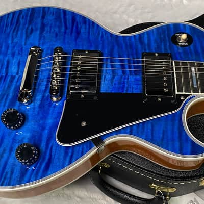 NEW! Gibson Dealer Select Custom Shop Les Paul Custom AAA Figured Flame Top - Transparent Blue / Natural Back - Authorized Dealer - WOW! 8.8 lbs - G06807 image 5