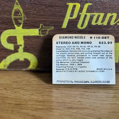 Pfanstiehl 110-DET Stylus NOS | Elliptical Diamond Needle | ADC K8E K7E K6E P32 USA-Made image 5