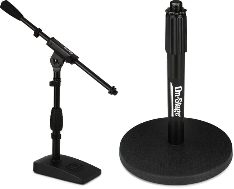 Gator Frameworks GFW-MIC-0821 Compact Base Bass Drum and Amp Mic Stand  Bundle with On-Stage DS7200B Adjustable Desktop Microphone Stand image 1