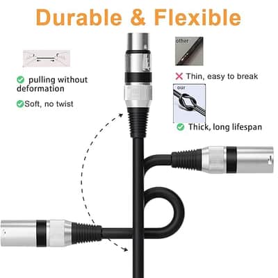 XLR Cables 3FT 6 Pack, Gold-Plated 3 Pin XLR Microphone Cable, Heavy Duty XLR Balanced Male to Female Speaker Cable 3 Feet Mic Cables for Mixer, Podcast, Radio Station, Speaker Systems image 5