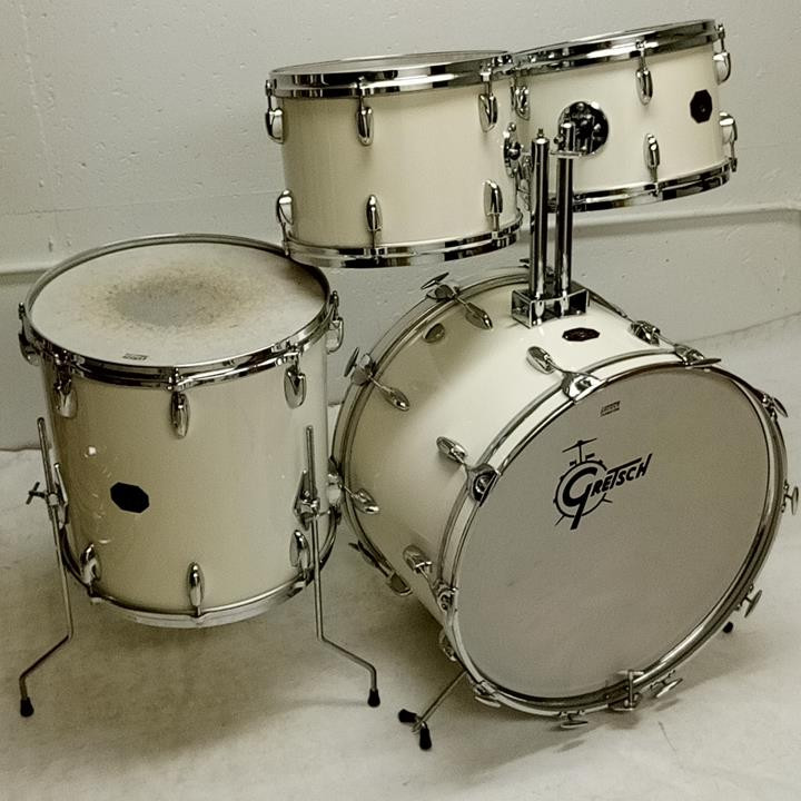 Gretsch 22,12,13,16 Drop G '81 White Nitron Drum Set SSB Stop Sign Badge Jasper — main photograph
